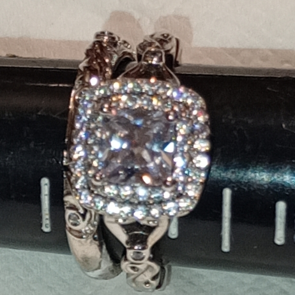 Sterling Silver Engagement And Wedding Band Ring Set/NWOT/Cocktail Ring & Band - Picture 10 of 16